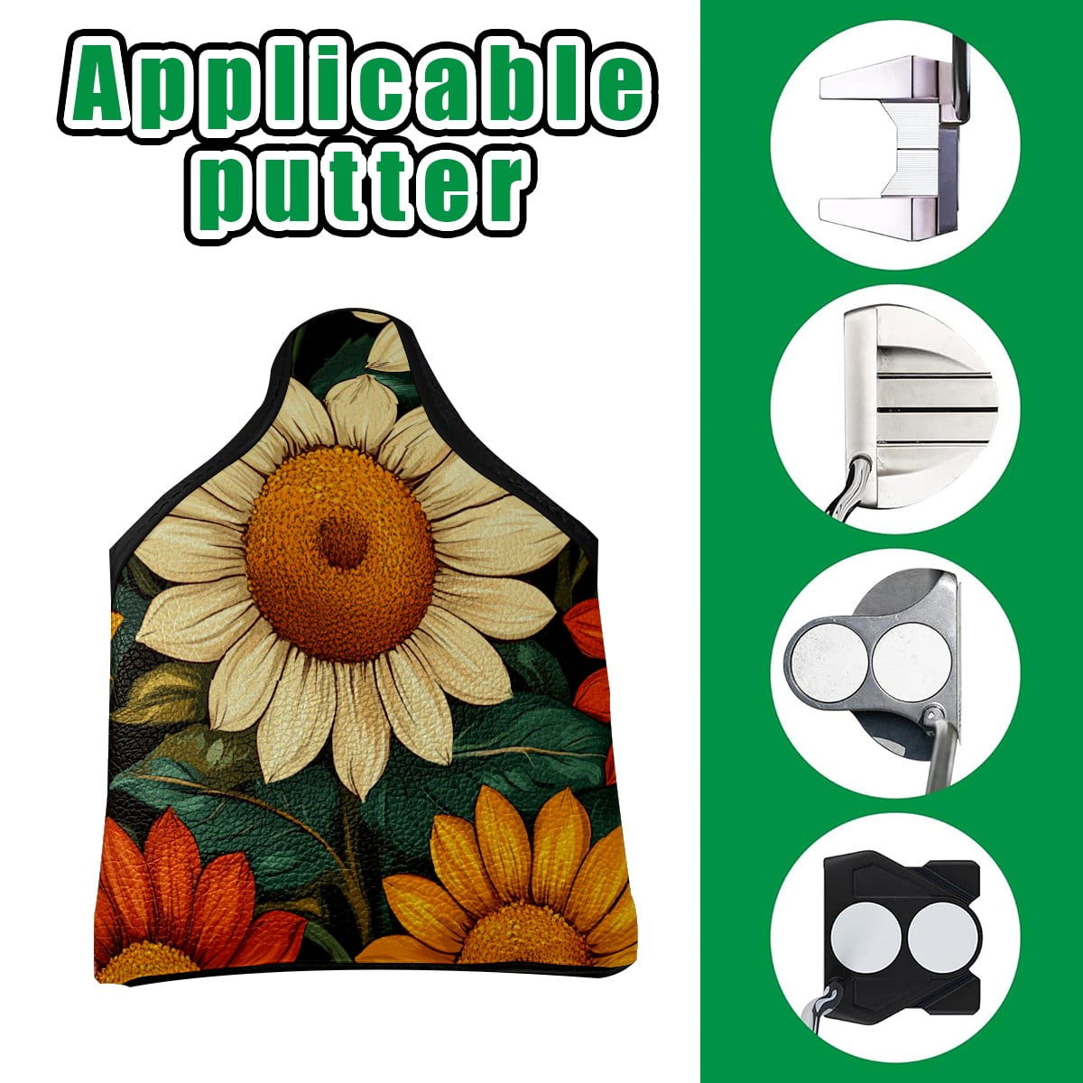 Golf Mallet Putter Cover Premium Leather Golf Putter Head Cover with Magnetic Closure Golf Cover for Men and Women Sunflower