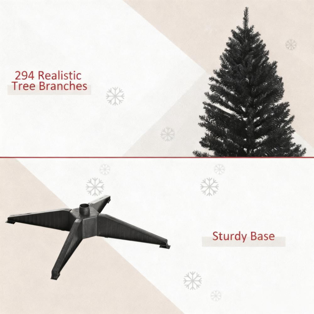 5ft Unlit Black Pencil Christmas Tree 294 Tips Easy Assembly Plastic Base Small Space Holiday Decor
