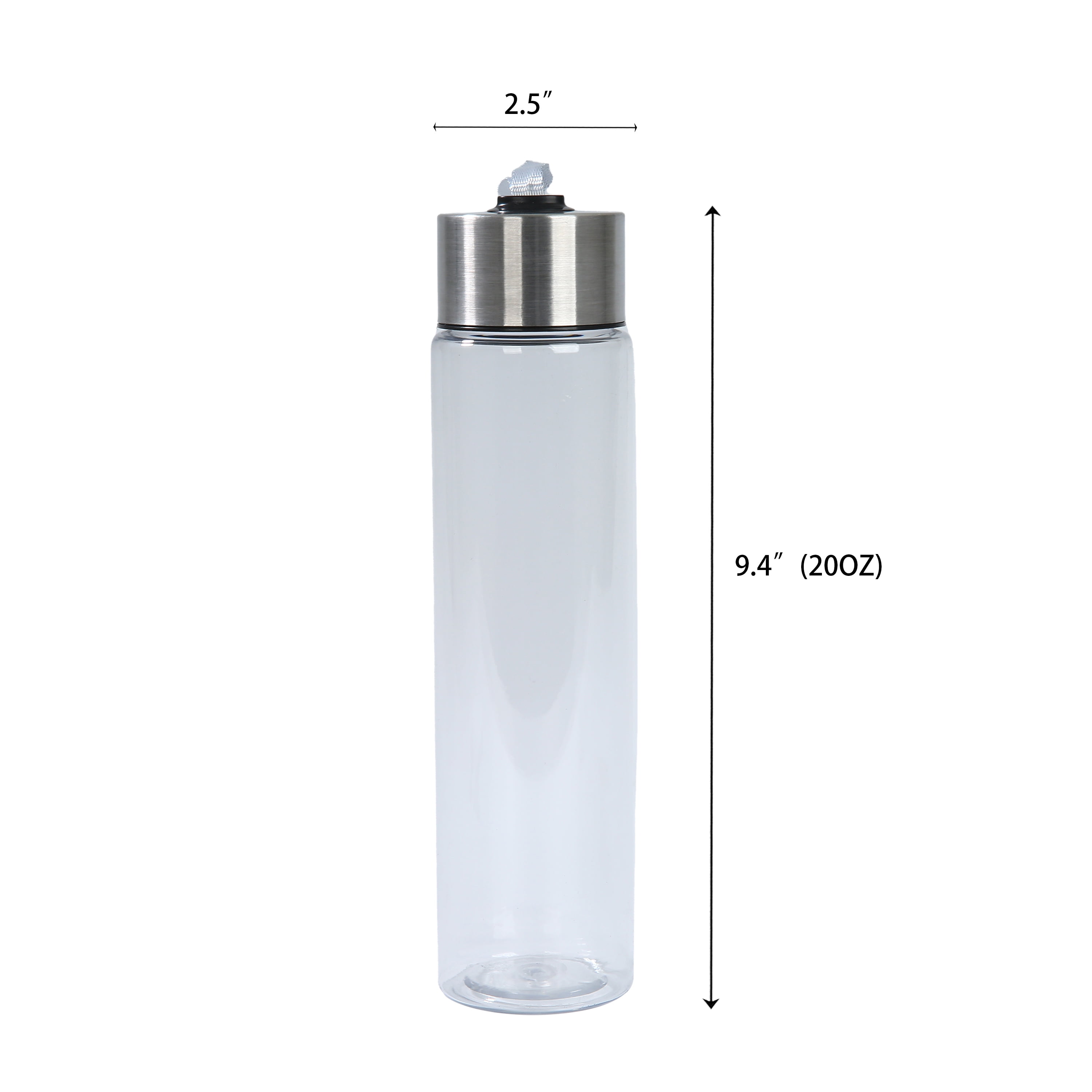 (6 pack) Mainstays 18 oz Clear Plastic and Stainless Water Bottle with Screw Cap Lid with Strap