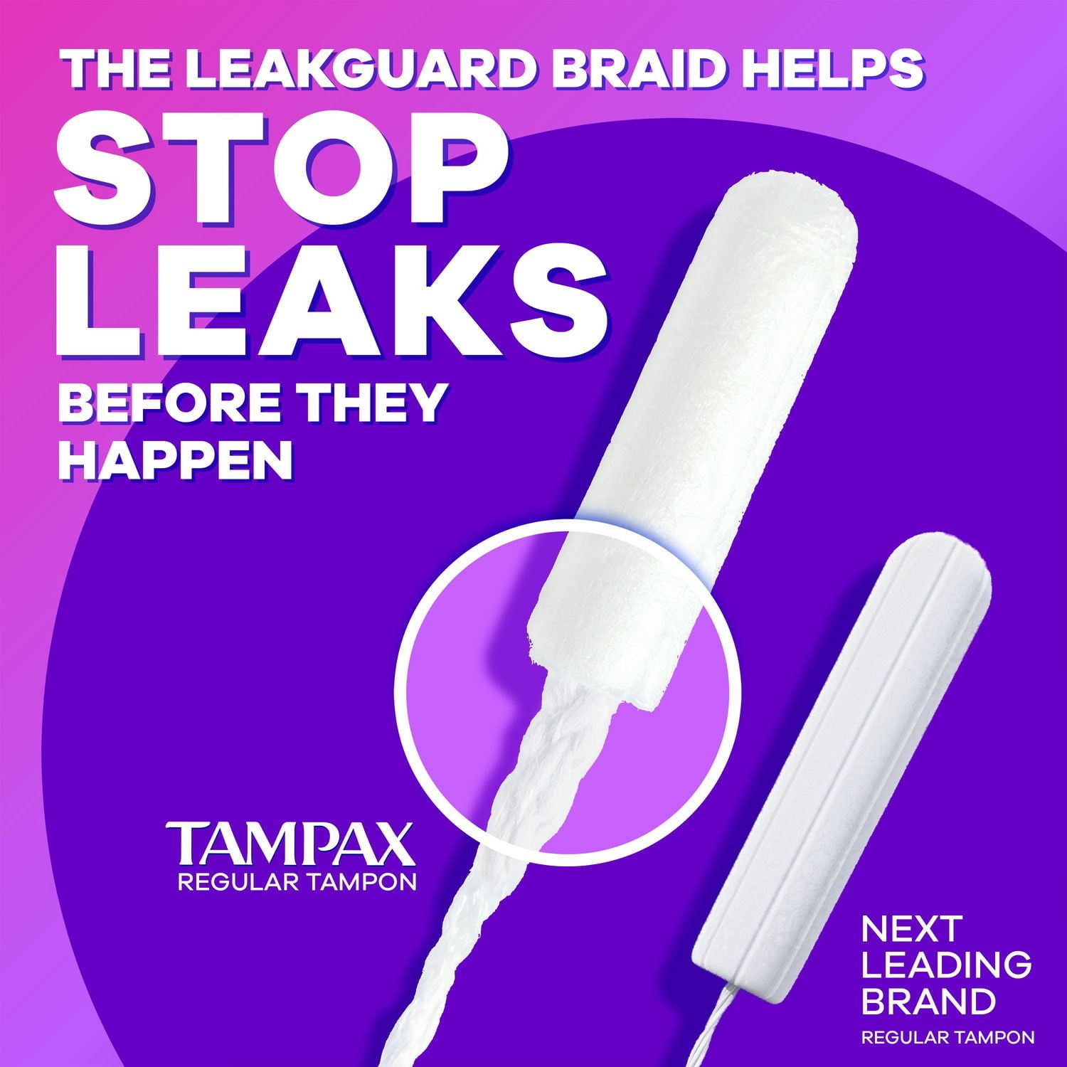 Tampax Radiant Tampons, with LeakGuard Braid, Regular Absorbency, Unscented, 14CT