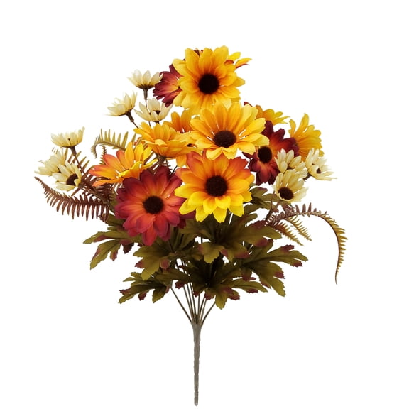 Mainstays Indoor 19 inch Artificial Daisy Bush, Yellow and Orange Colors.