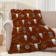 thumbnail image 2 of Cozy Western Vintage Bull Skull Print Flannel Throw Blanket – Rustic Southwestern Style with Turquoise & Brown Accents, 2 of 6