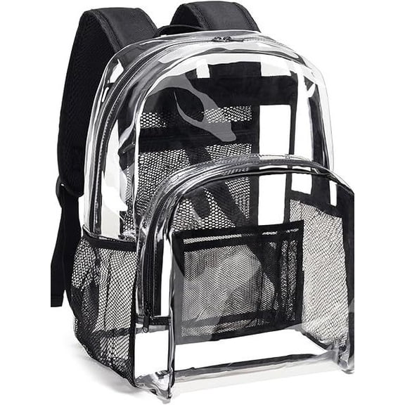 BAO FA CAI Clear Backpack for School, Heavy Duty PVC Transparent Bookbag with Padded Straps, 18.5 Inch
