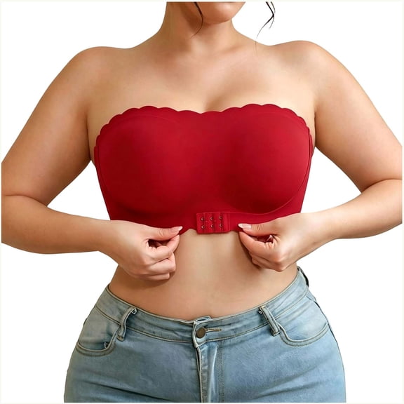 Ohufall Women's Bras Plus Size Strapless Front Closure Bandeau Bra with Open Back Push Up Solid Underwear,38D-50J