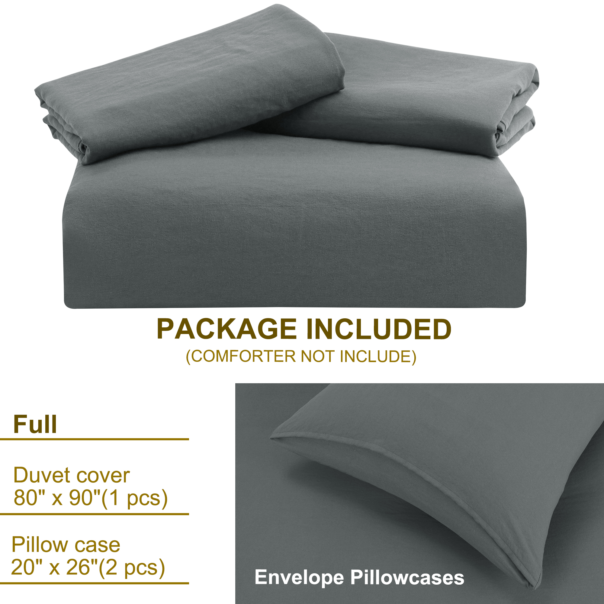 Unique Bargains 100% Microfiber Soft 3 Pieces Duvet Cover Set Full Dark Gray