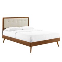 Willow King Wood Platform Bed With Splayed Legs Walnut Beige