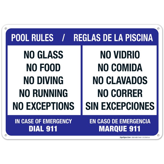 Bilingual Pool Rules English Spanish Sign,
