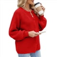 thumbnail image 4 of Suéter de Punto Suave y Grueso de Larga con Botones para Mujer, Cárdigan Informal Holgado con Abertura Frontal para Otoño Rojo Llama S, 4 of 9