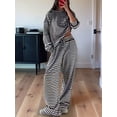 thumbnail image 5 of Women'S Striped 2 Piece Lounge Set Casual Long Sleeve T-Shirt Drawstring Wide Leg Pants Matching Outfits Set Black XXL, 5 of 8