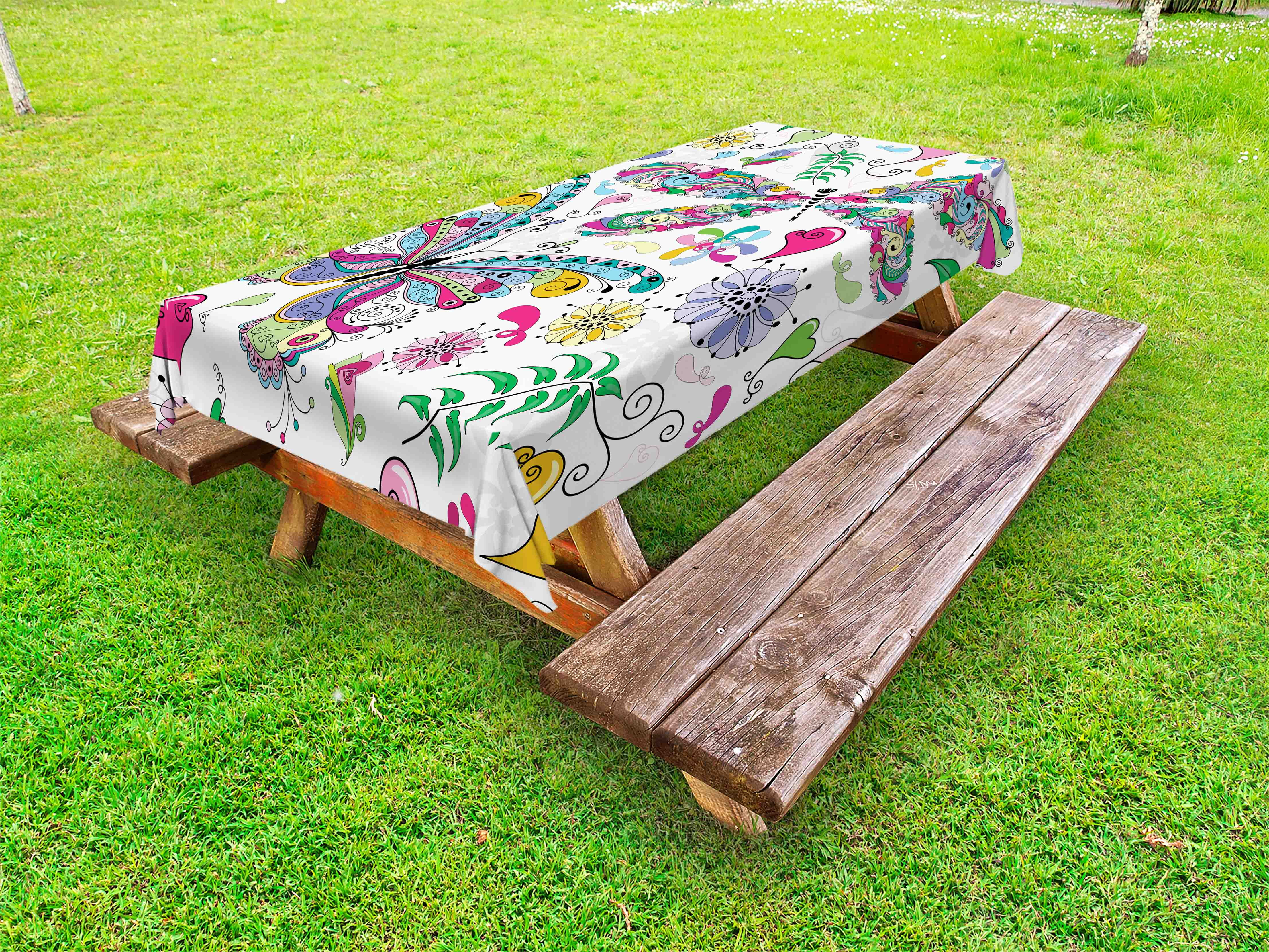 Dragonfly Outdoor Tablecloth, Butterfly Dragonfly Paisley Complex