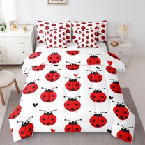 Castle Fairy Cute Ladybird Bedding Comforter Set,Love Heart King Bedding Sets