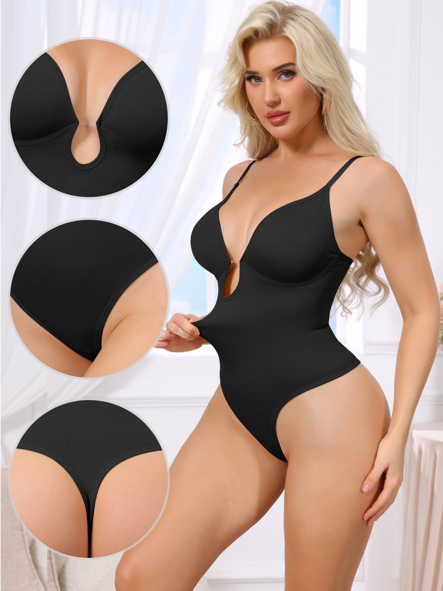 DARING DIVA Women's Deep V Leotard Sleeveless Adjustable Straps Shapewear XX-Large Black