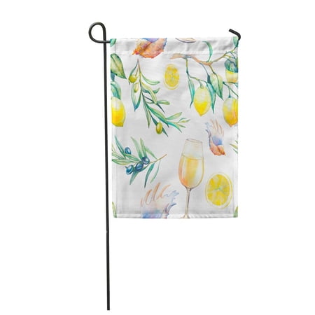 SIDONKU Watercolor Mediterranean Food and Natural on Sea Shells Olive Garden Flag Decorative Flag House Banner 28x40 inch