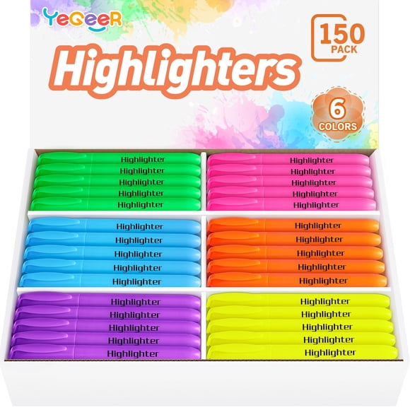 Iluminadores Yegeer con punta cincelada que se secan rápidamente, 150 unidades, 6 colores