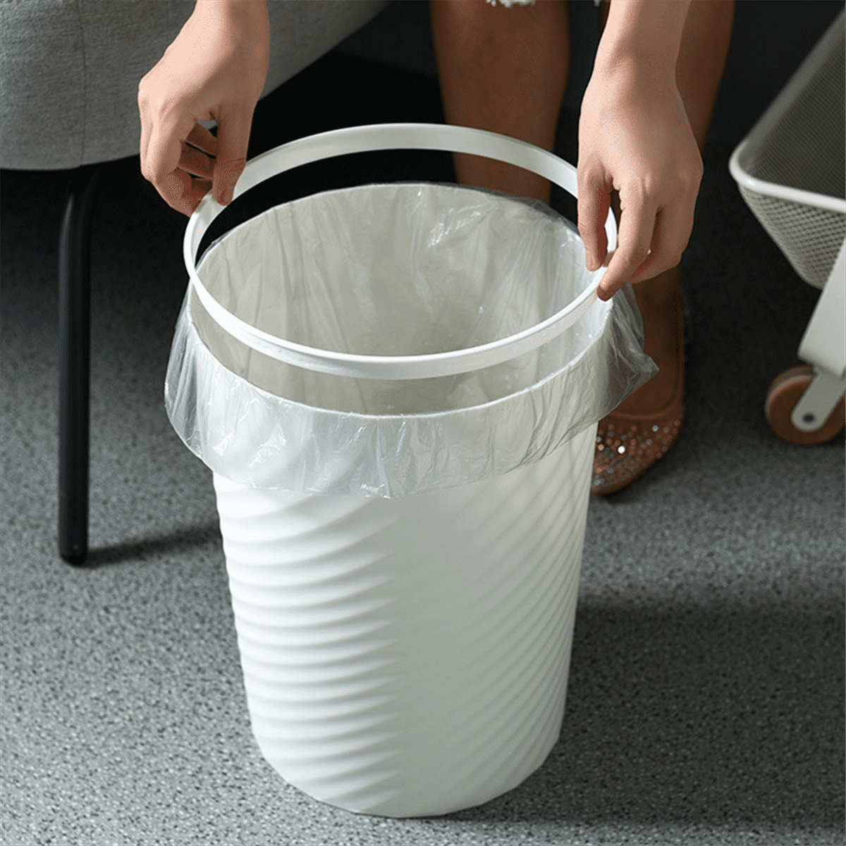 Small Trash Can, 3Pcs Bathroom Trash Can, Slim Round Waste Basket, for Kitchen, Dorm, Bedroom, Office, Living Room-White