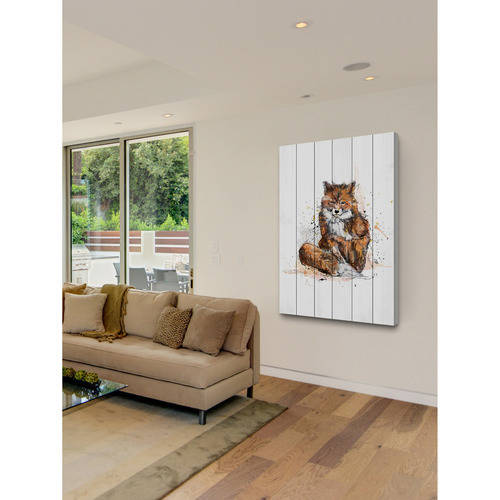 "Renard Fonce" Painting Print on White Wood