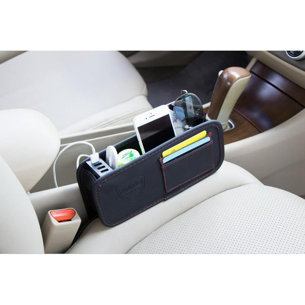 Auto Drive Universal Black Seat Gap Organizer with 4 USB Ports Size11