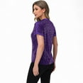 thumbnail image 3 of Women's Sequin Short Sleeve Top with Satin Trim V-Neckline and Rolled Cuffs - Small, Purple, 3 of 7