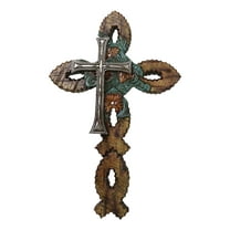 Rustic Ichthys Fishes And Tooled Flowers Faux Wood Finish Layered Wall Cross