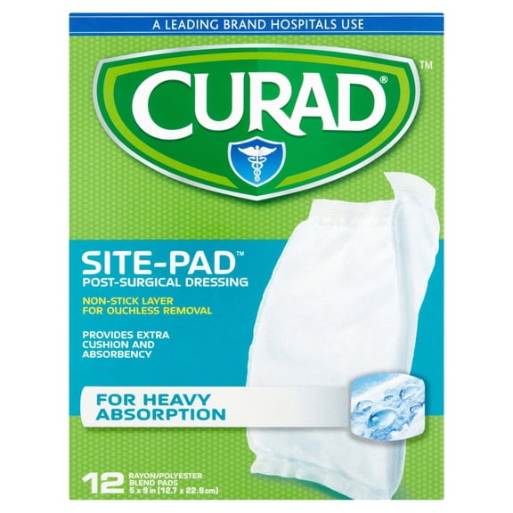 CURAD Site-Pad Post Surgical Dressing, Heavy Absorption, 5" x 9", 12 Count