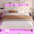 thumbnail image 3 of Afuhokles Queen Bed Frame with Headboard Storage and LED Lights, Platform Bed Frame with Charging Station, Velvet Upholstered Bed with Adjustable Headboard, White, 3 of 6