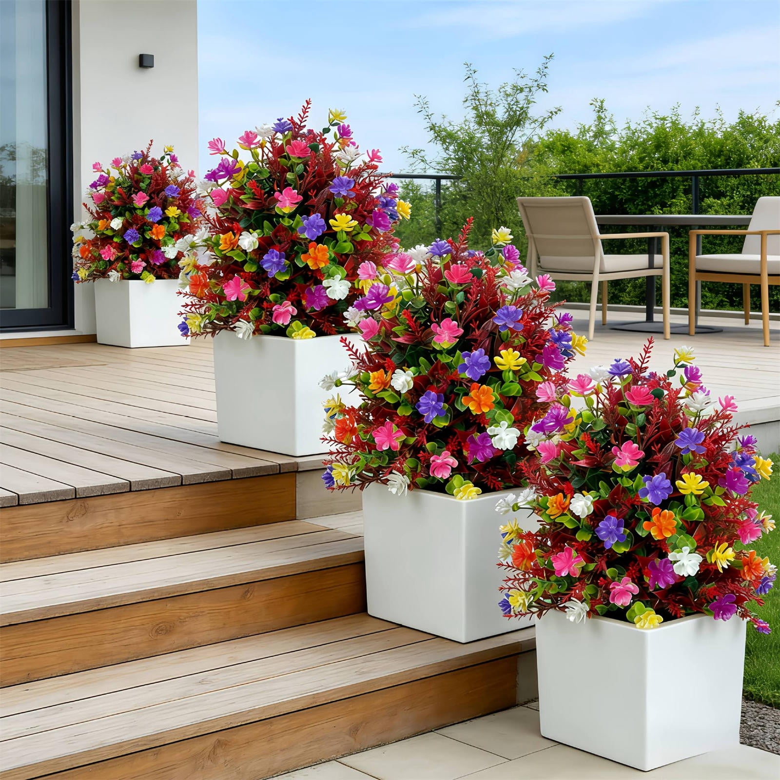 Artificial Flowers Outdoor Garden Decor Set of 2, Weather Resistant Plastic Bouquets for Yard, Patio, or Porch, Fake Floral Arrangement for Landscaping and Low Maintenance Year Round