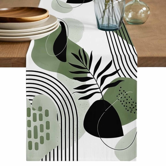 Table Runner 36 Inches Long for Kitchen Dining, Boho Geometric Dresser Scarf Farmhouse, Dining Table Decorations for Wedding/Parties, Green Ethnic Abstract Stripes Motifs 13 x 36 In