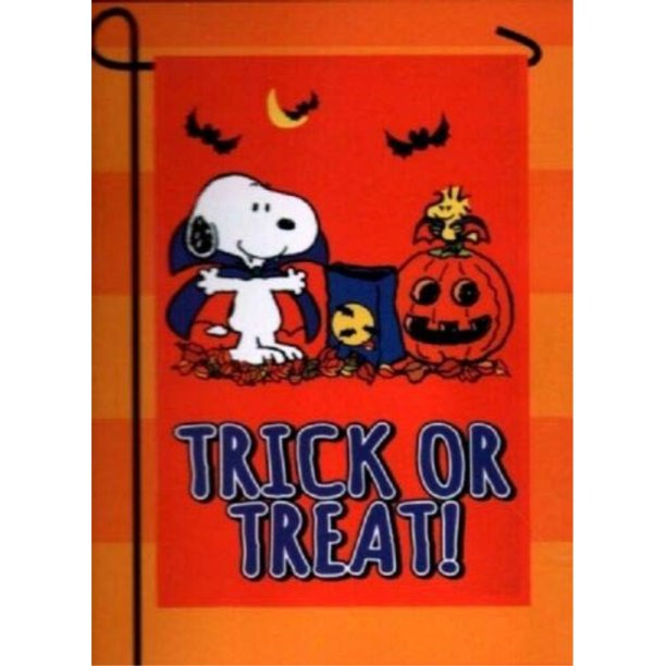 Peanuts Halloween Garden Flag Snoopy As Vampire with Woodstock Trick or