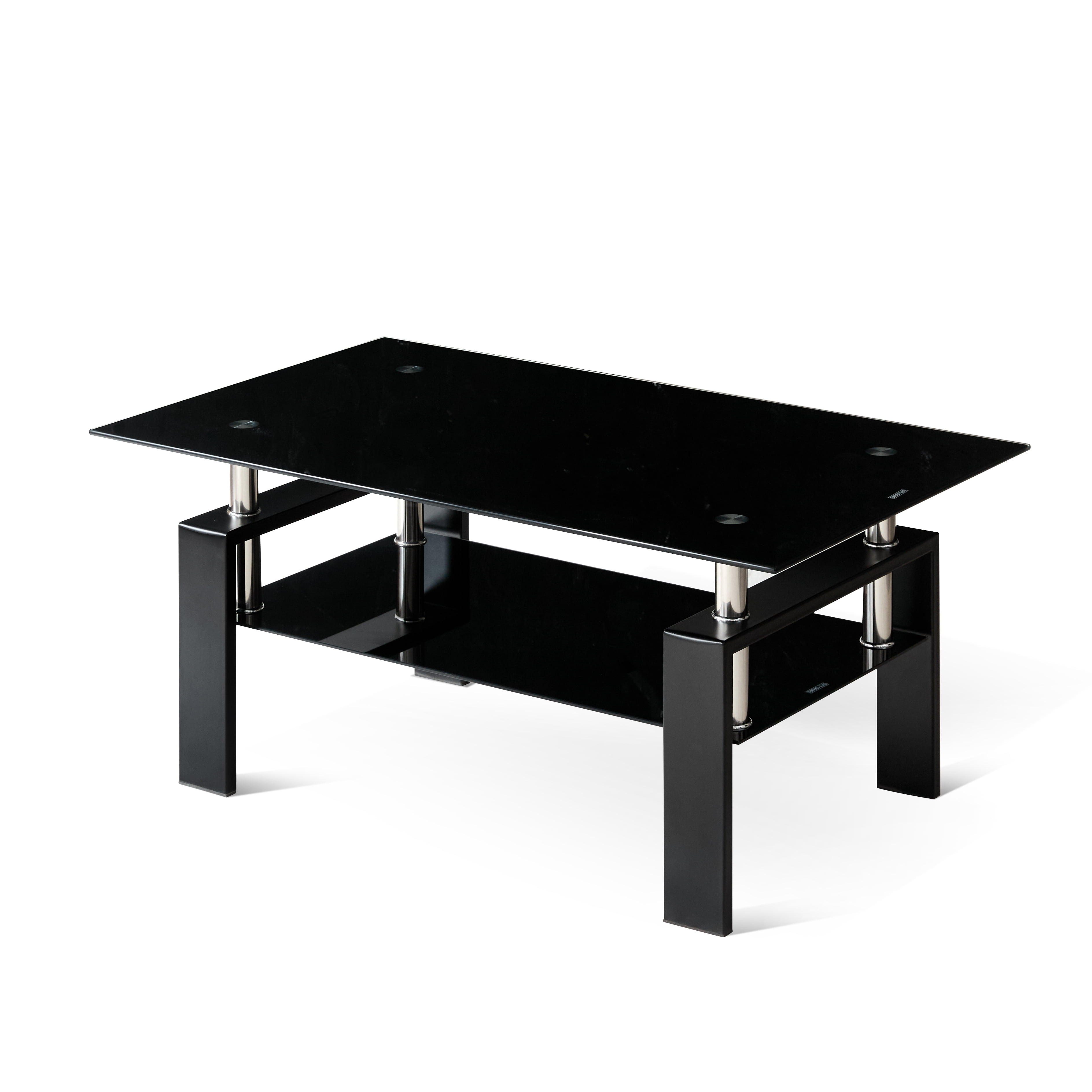 Tempered Black Glass Coffee Table, 2-Layers Tea Table