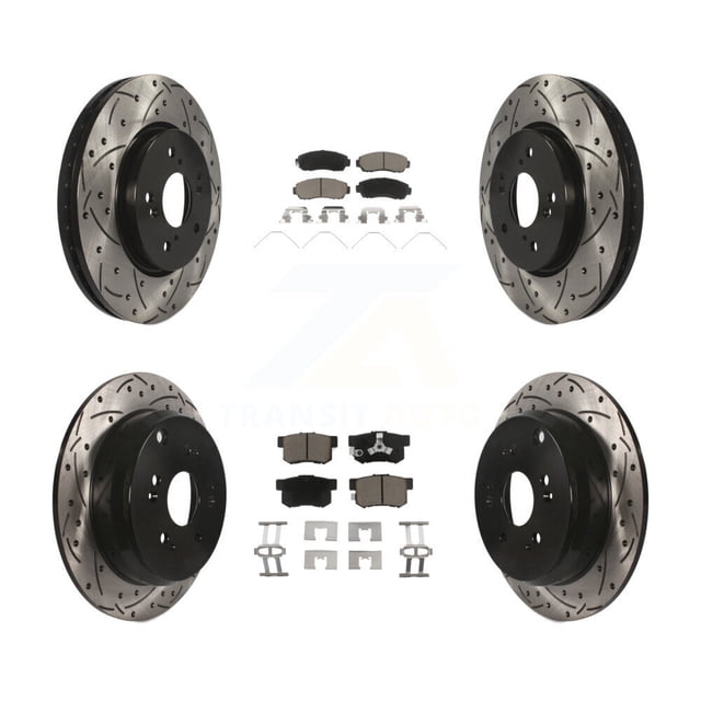 Transit Auto Front Rear Coated Drilled Slotted Disc Brake Rotors and Ceramic Pads Kit for Car 2012-2016 Honda CR-V AWD KDC-100612