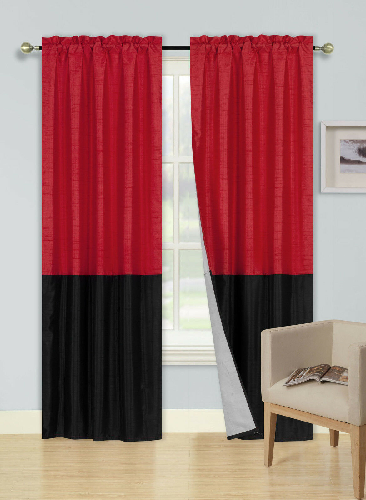 1 SET KIM CURTAIN BLACKOUT ROD POCKET PANEL 2 TONE SOLID COLORS RED