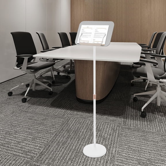 Modern White Floor Lectern Podium Stand for Speech Presentation Adjustable Height for Laptop