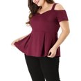 thumbnail image 5 of Unique Bargains Women's Plus Size Off Shoulder Peplum Summer High Waist Top 4X Wine Red, 5 of 7