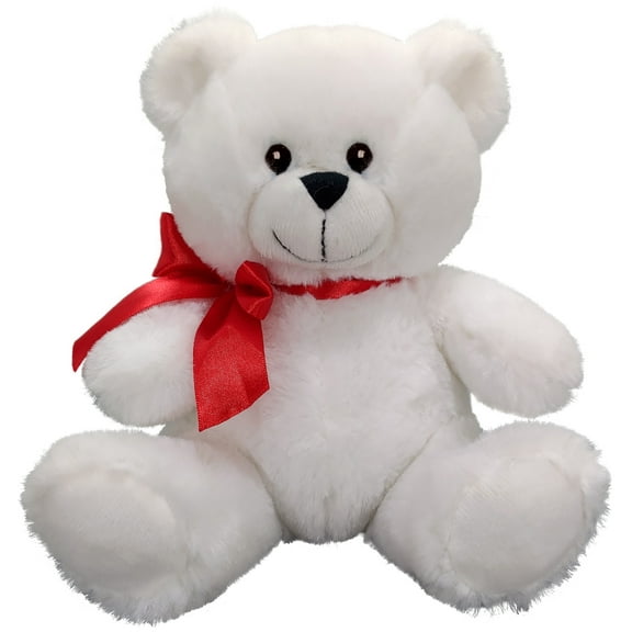 OCINAPALS 8" White Embroidered Eye Teddy Bear with Red Ribbon