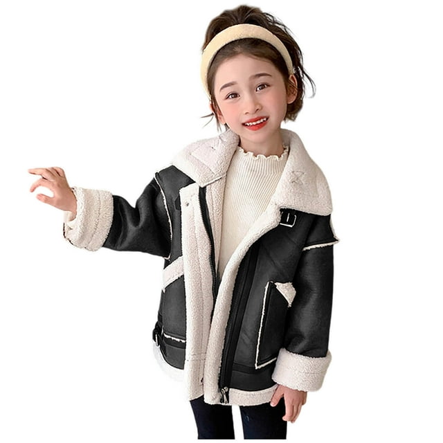 RXMEKW Fleece-Lined Casual Jacket For Boys And Girls With Cute Style For Fall And Winter In Black Size 100