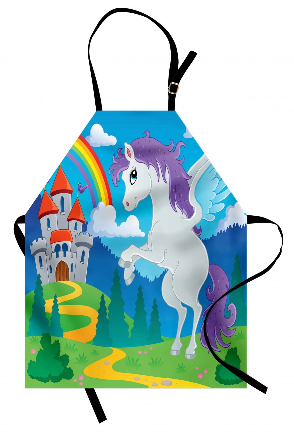 Kids Apron Fantasy Mythical Unicorn with Rainbow and Medieval Castle
