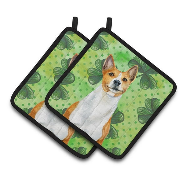 Caroline's Treasures Basenji St Patrick's Pair of Pot Holders