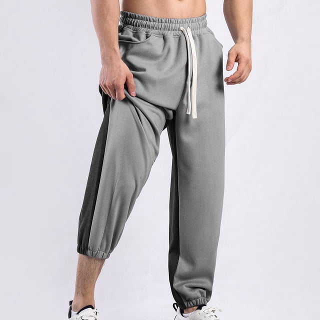 Pantalones largos para hombre, informales, a la moda, con bloques de color, cintura elástica, lisos, con bolsillos, para exteriores, de poliéster.