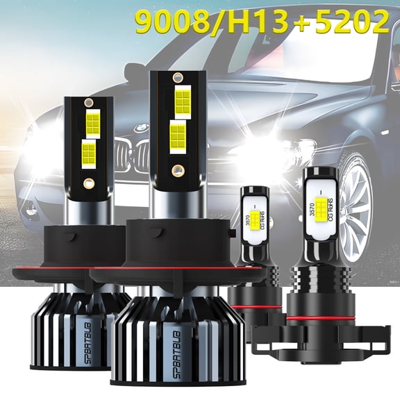 For Dodge Caliber 2010-2012,4x Bulbs KIT LED Headlights 9008/H13 High Low Beam   5202 Fog Lights