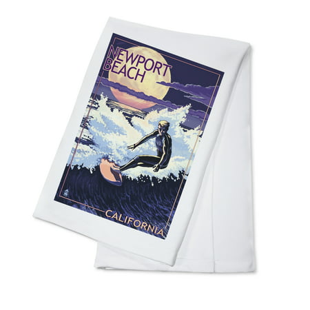 Newport Beach, California - Night Surfer - Lantern Press Poster (100% Cotton Kitchen