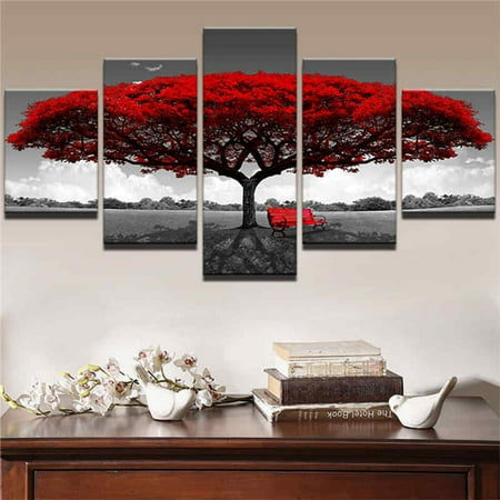 5 Panels Wall Art Red Tree Oil Painting Canvas Print Pictures Home Decor Walmart Canada