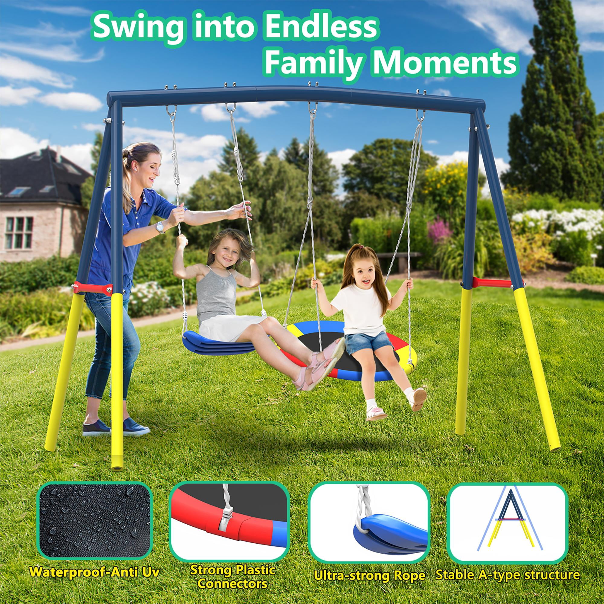 Mersco 10FT Heavy Duty Trampoline with Enclosure Net , Swing Set Outdoor Big Trampoline for Backyard, Kids Trampoline with Basketball Hoop, Birthday and Holiday Gifts for Kids,Green