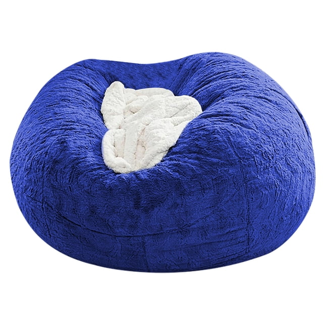 Blue Large Bean Bag Chair Cover Only Stretch Fabric Replacement Slipcover For Round Floor Pouf Sofa Zipper Closure Velvet Soft Polyester Color Blue