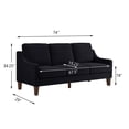 thumbnail image 2 of Modern 3-Seater Velvet Sofa Couch with Scooped Armrest and Wooden Legs, Black Upholstered 3-Person Sofa for Living Room or Bedroom, Contemporary Comfortable Seating, 2 of 9