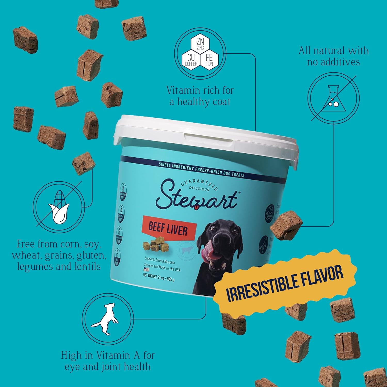 Stewart Freeze-Dried Beef Liver Dog Treats, 21 oz Tub