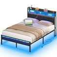 thumbnail image 3 of Casacomoda Twin Size Bed Frame with Storage Headboard, Metal Platform Bed Frame with Storage Drawer, Bed Frame with Charging Station & LED Light, No Box Spring Needed, Modern Black, 3 of 10