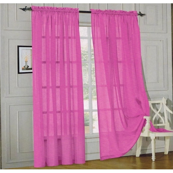 Elegant Comfort® 2 Piece Solid SHEER PANEL with ROD POCKET - Window Curtain 60-inch width X 84-inch Length - Hot Pink