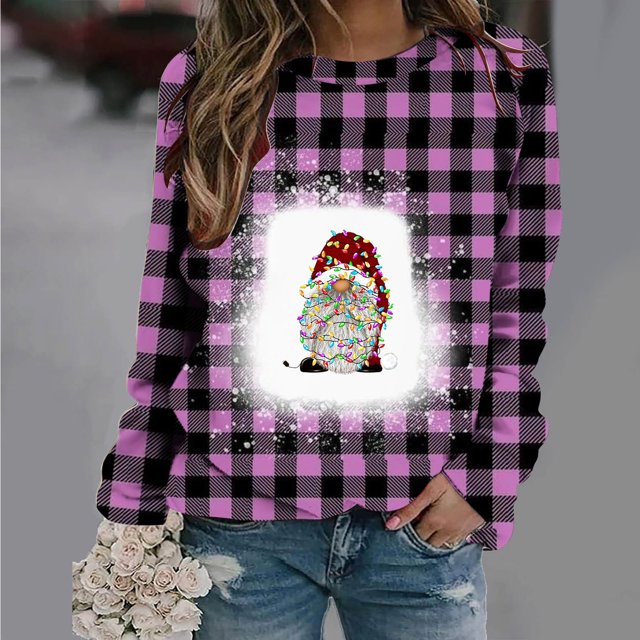 Qiopertar Mode Femmes Imprimé Col Rond Pull Tops Manches Longues Blouse Confortable Chandail en Molleton Offres de la Semaine Liquidation Moins de 5$ jusqu'à 90 % de Réduction