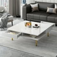 thumbnail image 2 of 33.4" Coffee Table with 2 Drawers, 4 Golden Legs and Open Shelves, 2 Tier Square Center Table Modern Side Table End Table, 2 of 8