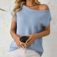 thumbnail image 6 of Zedker Womens Off One Shoulder Sweater Short Sleeve Casual Loose Knit Trendy Tops,Plus Size Light Blue L, 6 of 8